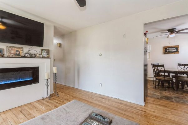 Dining room, Fireplace, Interior, Wood Texture Flooring