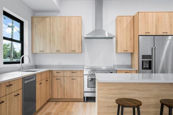 Interior, Kitchen, Stainless Steel Appliances, Wood Texture Flooring