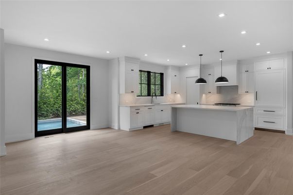 Interior, Kitchen, Pendant Lights, Recessed Lighting, Wood Texture Flooring