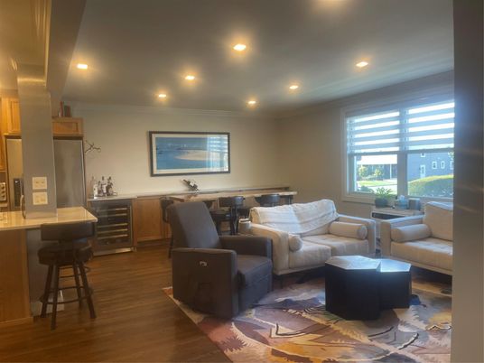 Dining room, Interior, Living room, Recessed Lighting, Wood Texture Flooring