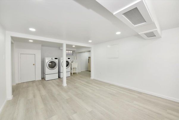 Interior, Recessed Lighting, Utility Closets, Washer, Wood Texture Flooring