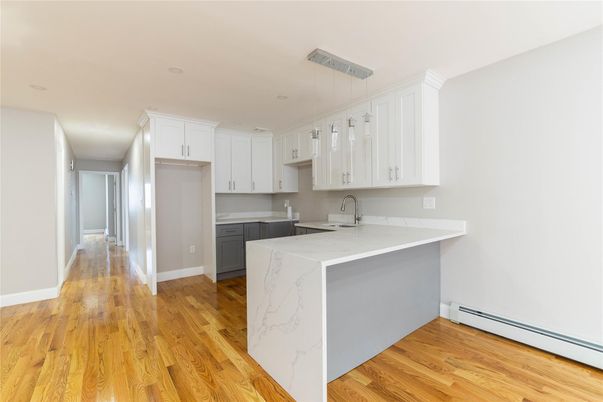Interior, Kitchen, Pendant Lights, Recessed Lighting, Wood Texture Flooring