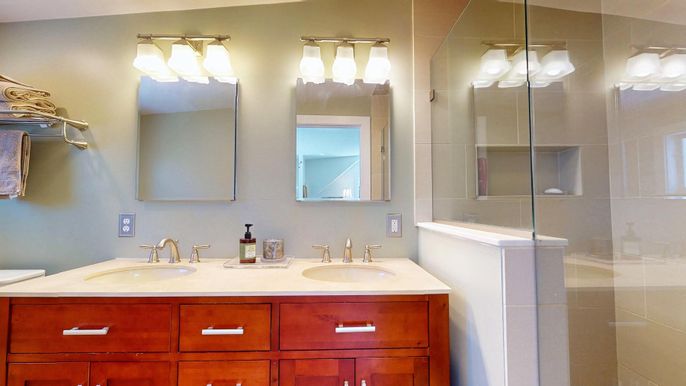 Bathroom, Dual Sink Vanities, Glass Shower, Interior
