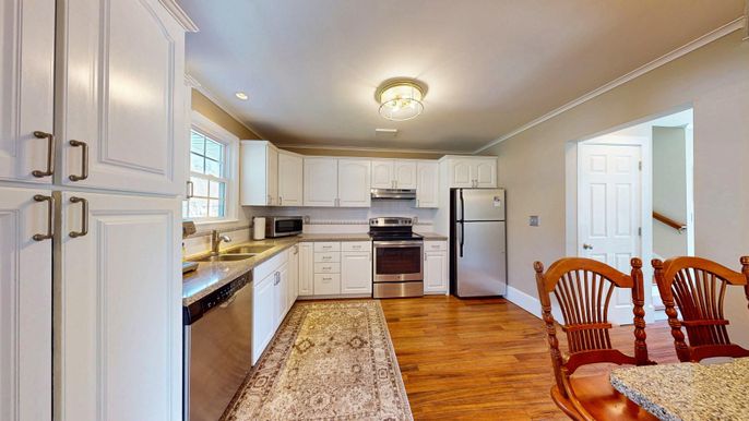 Interior, Kitchen, Stainless Steel Appliances, Wood Texture Flooring