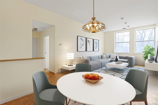 Dining room, Interior, Living room, Pendant Lights, Wood Texture Flooring