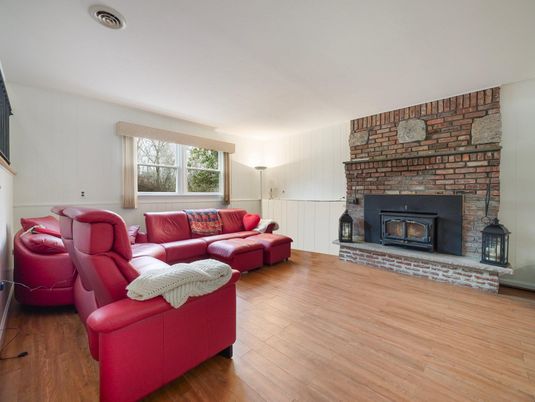 Fireplace, Interior, Living room, Stone Walls, Wood Texture Flooring