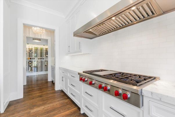 Interior, Kitchen, Stainless Steel Appliances, Wine Storage, Wood Texture Flooring