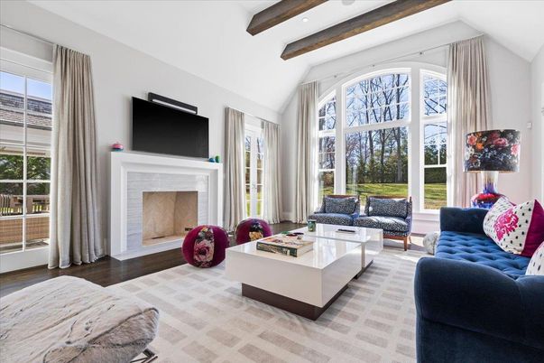 Fireplace, Interior, Living room, Recessed Lighting, Wooden Beams, Wood Texture Flooring