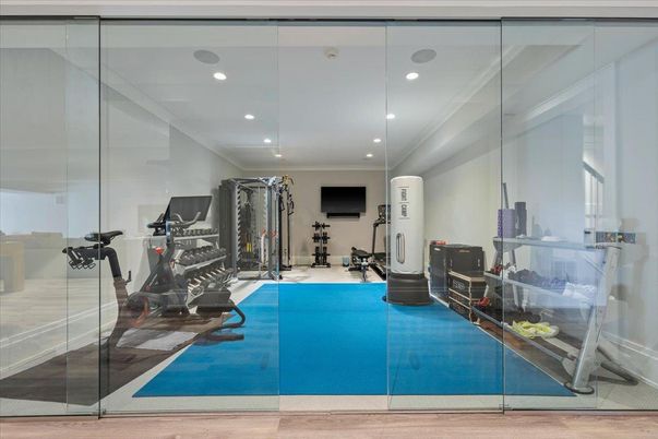 Fitness Equipment, Gym, Interior, Recessed Lighting, Wood Texture Flooring