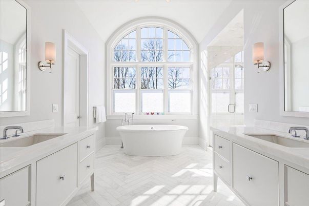 Bathroom, Dual Sink Vanities, Free Standing Baths, Glass Shower, Interior