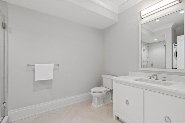 Bathroom, Interior, Recessed Lighting, Wood Texture Flooring