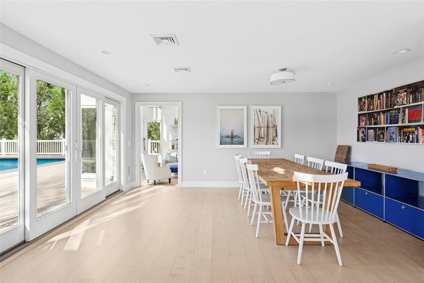 Dining room, Interior, Recessed Lighting, Wood Texture Flooring