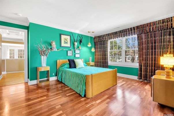 Bedroom, Interior, Pendant Lights, Wood Texture Flooring