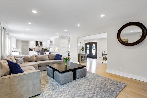 Interior, Kitchen, Living room, Recessed Lighting, Stainless Steel Appliances, Wood Texture Flooring