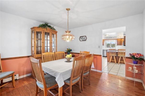 Dining room, Interior, Pendant Lights, Wood Texture Flooring