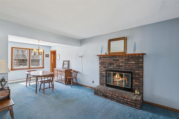 Chandelier, Dining room, Fireplace, Interior