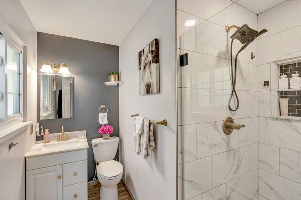 Bathroom, Glass Shower, Interior, Marble Walls