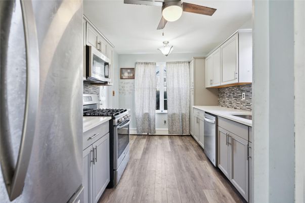 Interior, Kitchen, Stainless Steel Appliances, Wood Texture Flooring