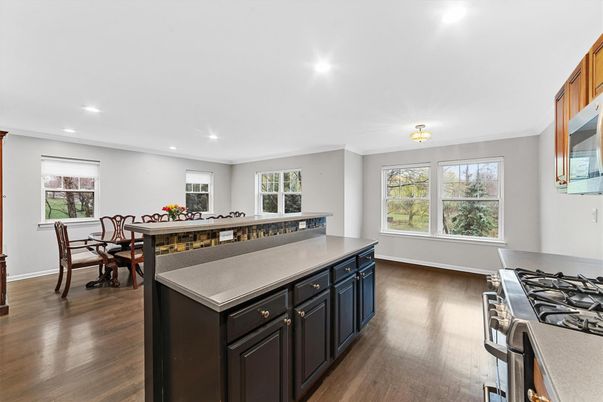 Dining room, Interior, Kitchen, Recessed Lighting, Wood Texture Flooring