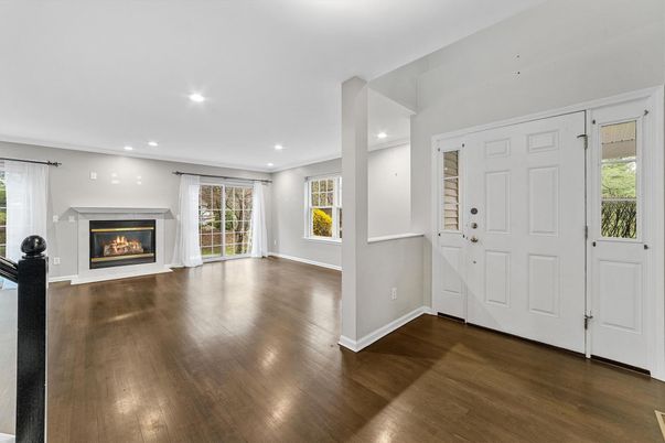 Empty room, Fireplace, Interior, Recessed Lighting, Wood Texture Flooring