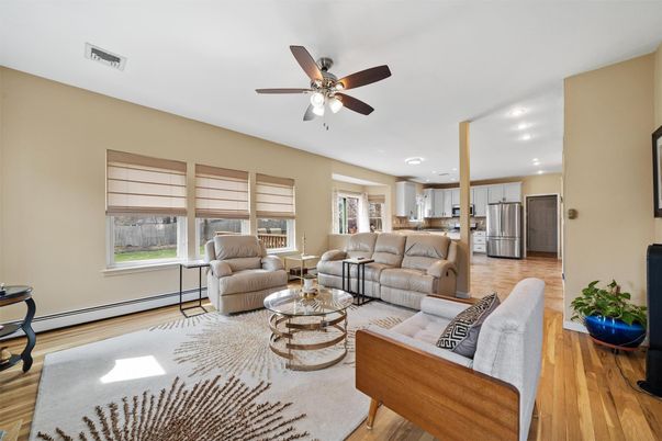 Interior, Kitchen, Living room, Recessed Lighting, Stainless Steel Appliances, Wood Texture Flooring