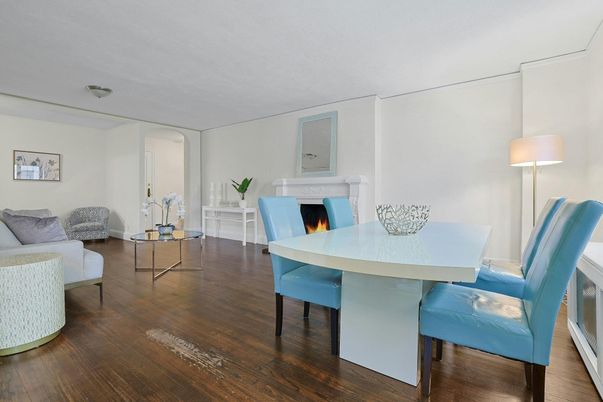 Dining room, Fireplace, Interior, Wood Texture Flooring