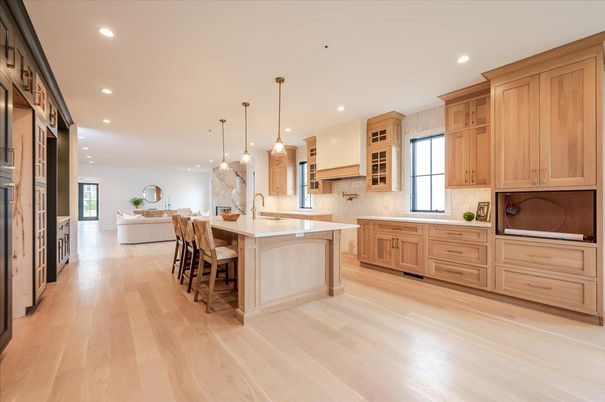 Interior, Kitchen, Pendant Lights, Recessed Lighting, Wood Texture Flooring