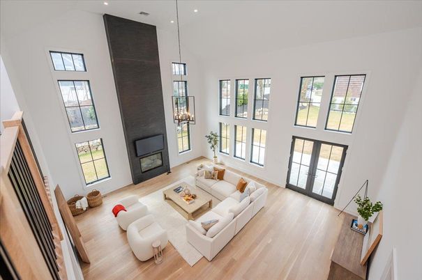 Fireplace, Interior, Living room, Pendant Lights, Recessed Lighting, Wood Texture Flooring