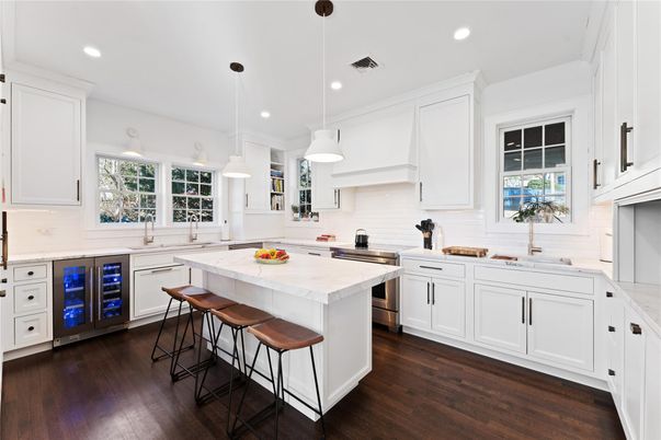 Interior, Kitchen, Pendant Lights, Recessed Lighting, Wood Texture Flooring