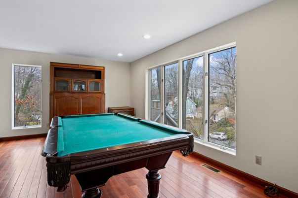 Billiard Table, Game Room, Interior, Recessed Lighting, Wood Texture Flooring