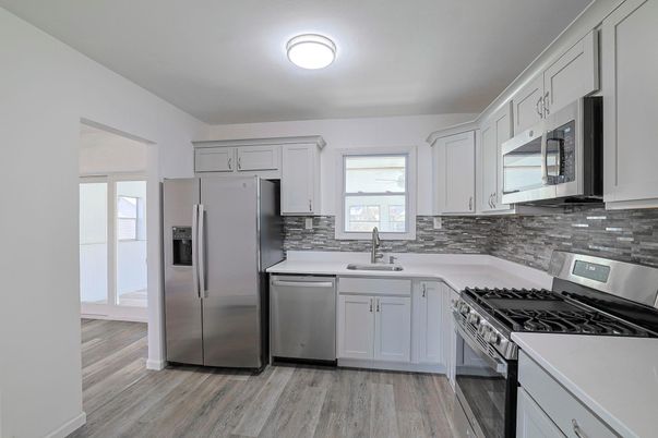 Interior, Kitchen, Stainless Steel Appliances, Wood Texture Flooring