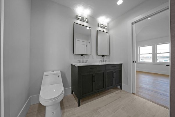 Bathroom, Interior, Recessed Lighting, Wood Texture Flooring