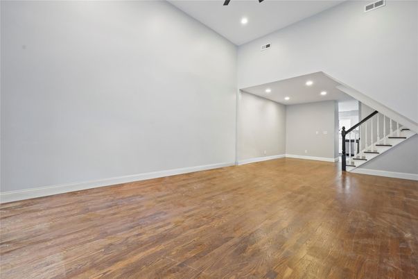 Empty room, Interior, Recessed Lighting, Wood Texture Flooring