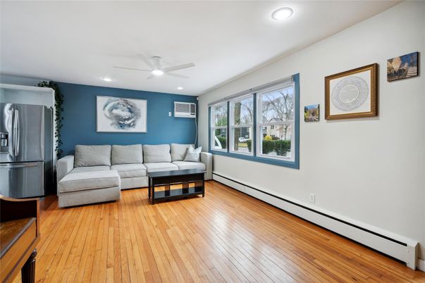 Interior, Living room, Recessed Lighting, Stainless Steel Appliances, Wood Texture Flooring