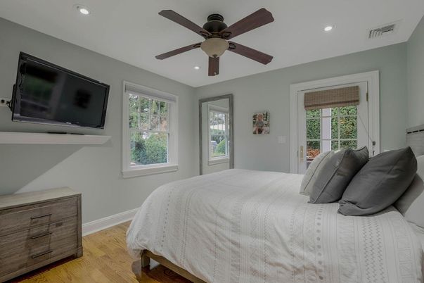 Bedroom, Interior, Recessed Lighting, Wood Texture Flooring