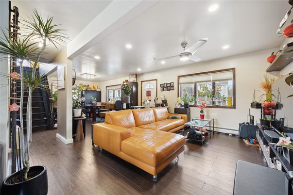 Dining room, Interior, Living room, Recessed Lighting, Wood Texture Flooring