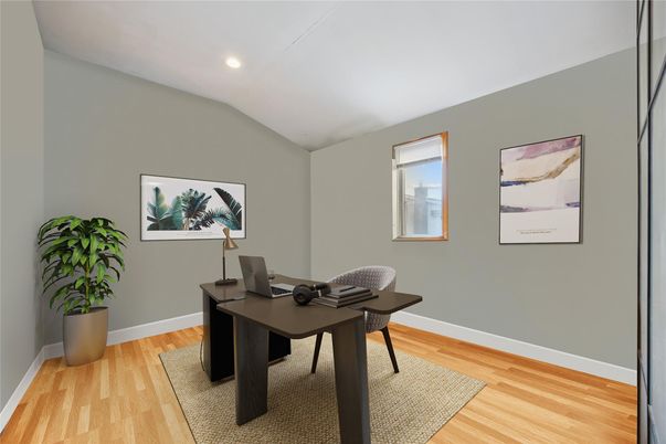 Home Office, Interior, Recessed Lighting, Wood Texture Flooring