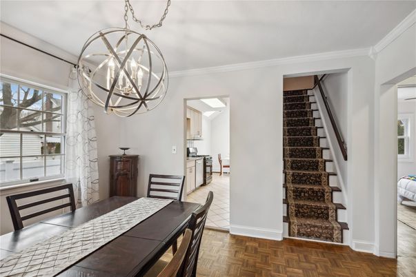 Chandelier, Dining room, Interior, Pendant Lights, Wood Texture Flooring