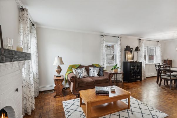 Dining room, Fireplace, Interior, Living room, Wood Texture Flooring
