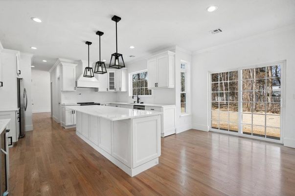 Interior, Kitchen, Pendant Lights, Recessed Lighting, Wood Texture Flooring