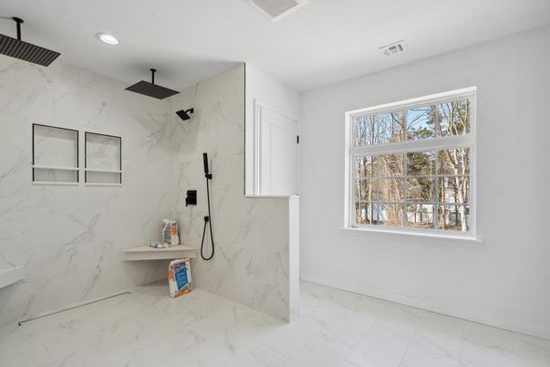 Bathroom, Interior, Marble, Marble Walls, Recessed Lighting