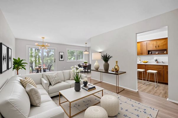 Dining room, Interior, Living room, Pendant Lights, Wood Texture Flooring