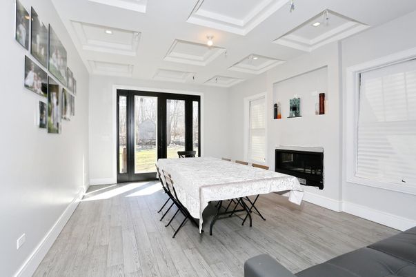 Bedroom, Fireplace, Interior, Recessed Lighting, Wood Texture Flooring