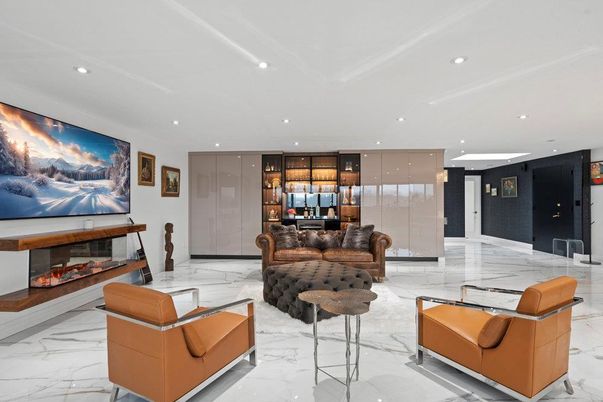 Fireplace, Interior, Living room, Marble, Recessed Lighting