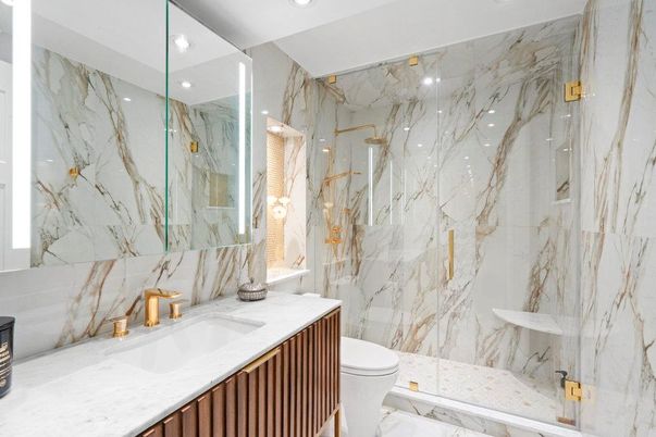 Bathroom, Interior, Marble, Marble Walls, Recessed Lighting
