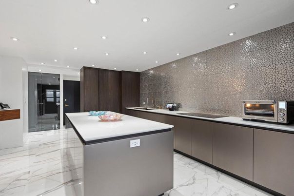 Interior, Kitchen, Marble, Recessed Lighting, Stainless Steel Appliances