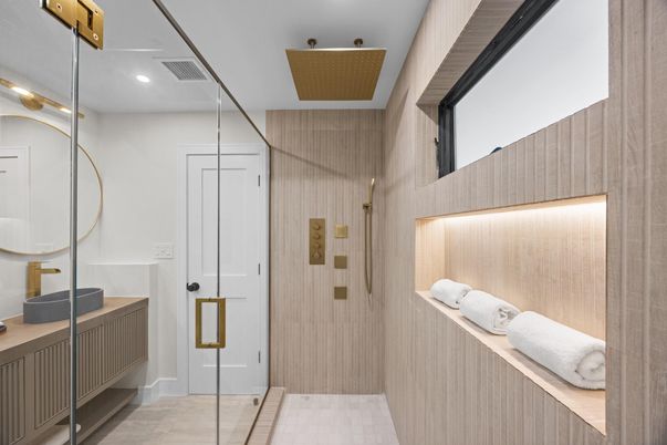 Bathroom, Glass Shower, Interior, Recessed Lighting