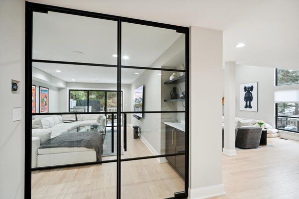 Bedroom, Fireplace, Interior, Recessed Lighting, Wood Texture Flooring