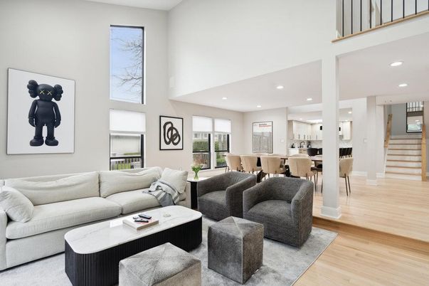 Dining room, Interior, Kitchen, Living room, Recessed Lighting, Wood Texture Flooring