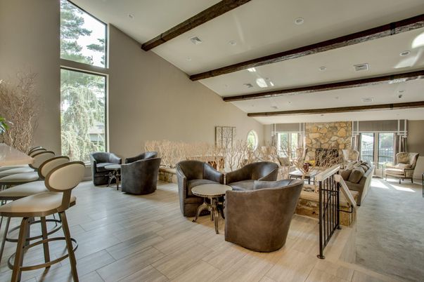 Fireplace, Interior, Living room, Recessed Lighting, Stone Walls, Wooden Beams, Wood Texture Flooring